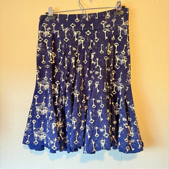 Effie’s Heart Blue Key Print Circle Skirt Women XL Retro Pinup Rockabilly Modest - Picture 4 of 8